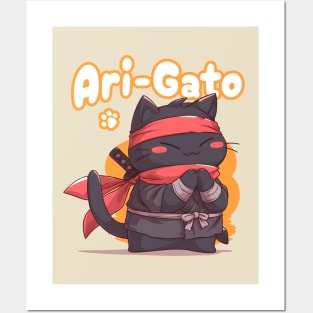 Ari-Gato kawaii black ninja thank you cat Posters and Art